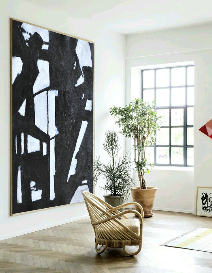 Original Art For Sale By Artist,Black And White Minimal Painting On Canvas,Extra Large Wall Art #Q0F1